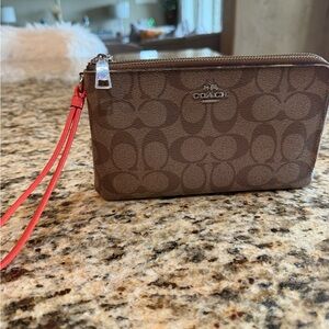 Coach Brown Wristlet signature canvas